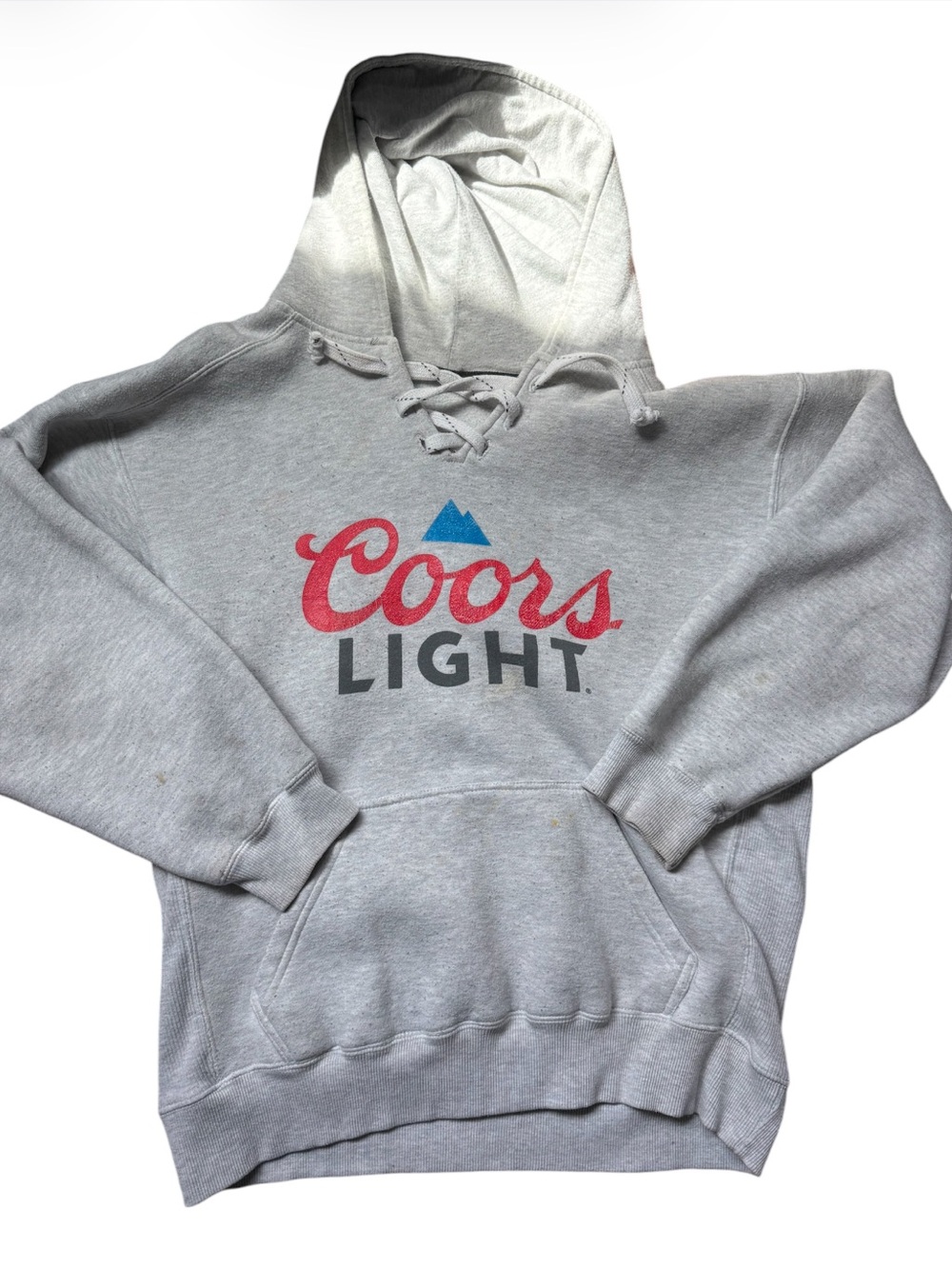 Coors Light Lace-Up Hoodie - Heather Gray with Red & Blue Logo With Pockets
